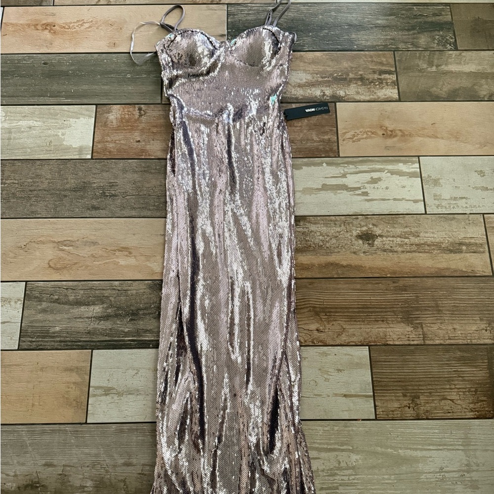 Fashion Nova Metallic Silver Backless Dress - Picture 2 of 3